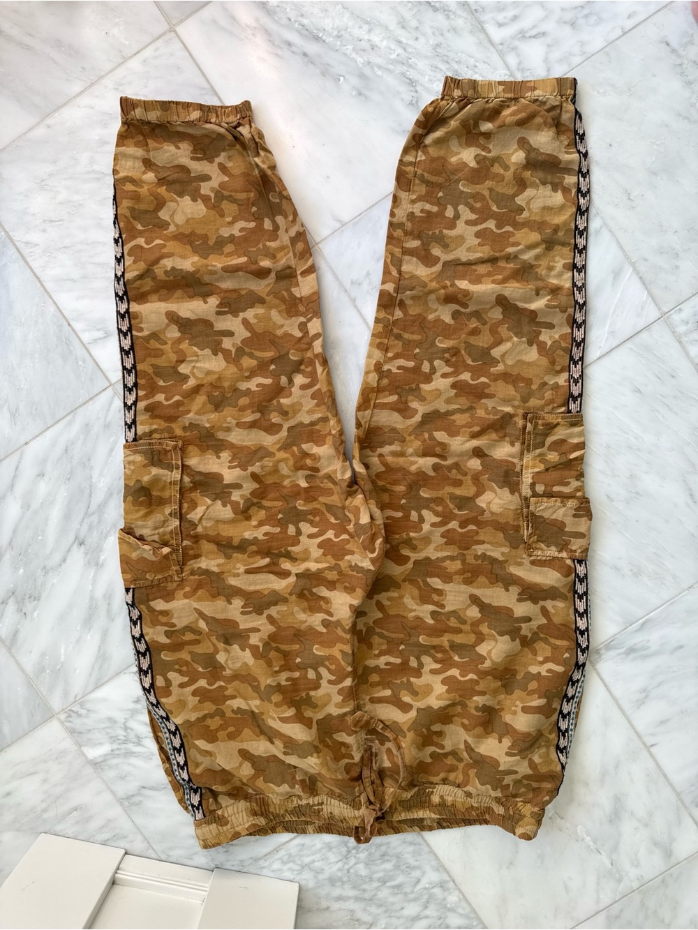 Sundance Tan Camo Cargo Track Joggers with Side Trim